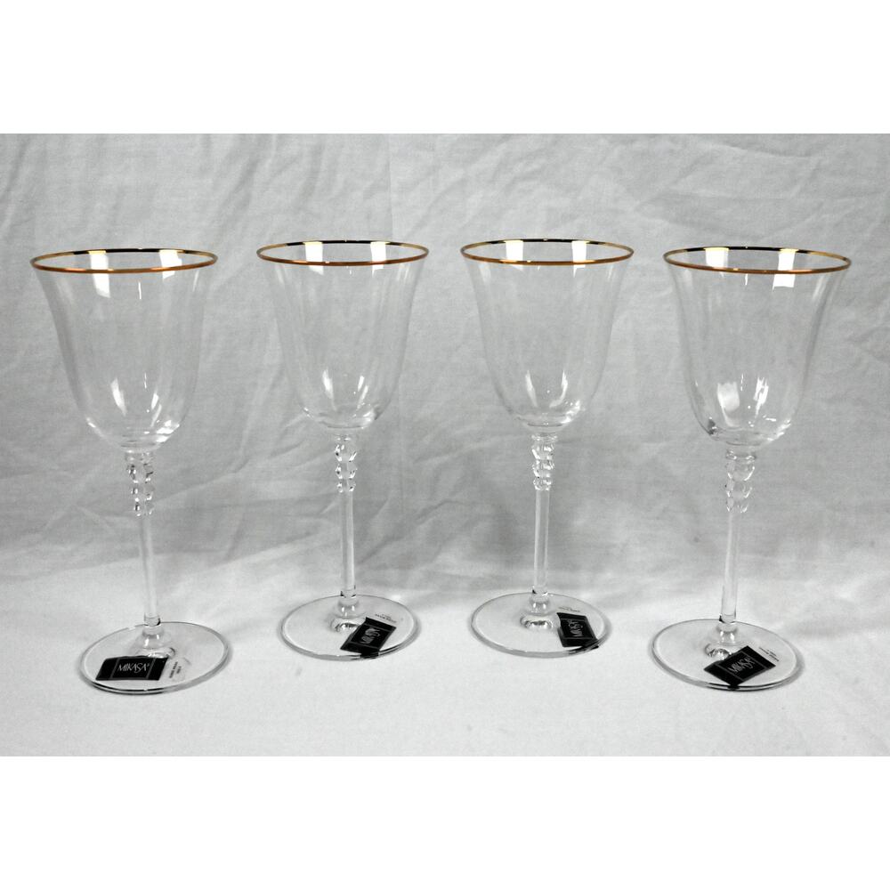Set of 4 MIKASA Sonata Gold Rim Wine Glasses Crystal